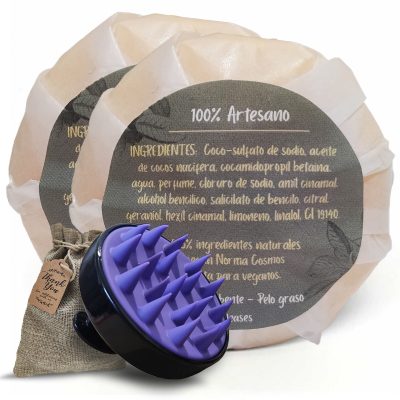 2 Pastillas Champú Sólido con Masajeador – Pelo Graso